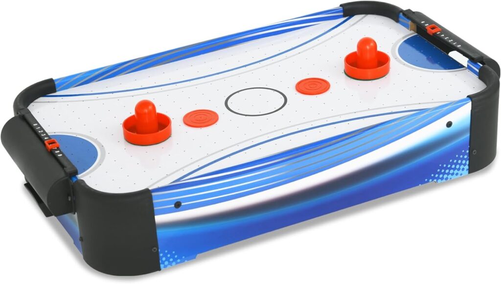 RayChee Table Top Air Hockey Table for Kids, 20”/24” Mini Tabletop Air Hockey Game w/Electric Motor Fan, 2 Pushers and 2 Air Hockey Pucks, Great for Playing on The Floor, Tabletop