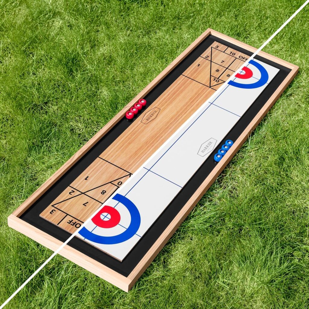 2-in-1 Tabletop Curling  Shuffleboard Table | Reversible Board | No Assembly Required!