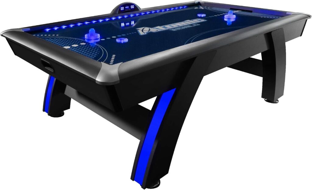 Atomic 90” Indiglo LED Light UP Arcade Air Powered Hockey Table - Includes Light Up Pucks and Pushers, Grey