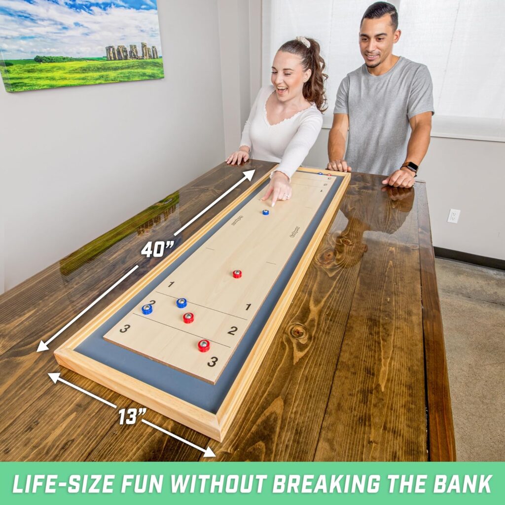 GoSports Shuffleboard and Curling 2 in 1 Board Games - Classic Tabletop or Giant Size - Choose Your Style