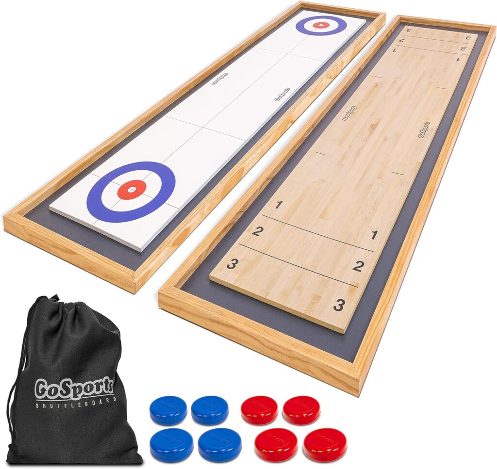 GoSports Shuffleboard and Curling 2 in 1 Board Games - Classic Tabletop or Giant Size - Choose Your Style