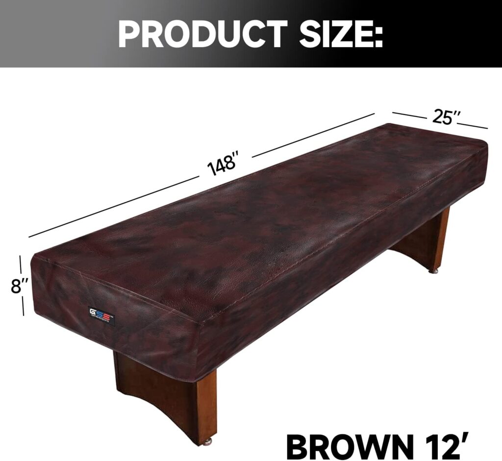 GSE 9/12/14/16 Heavy-Duty Leatherette Shuffleboard Table Cover for Shuffleboard Table Accessories(Black/Brown)