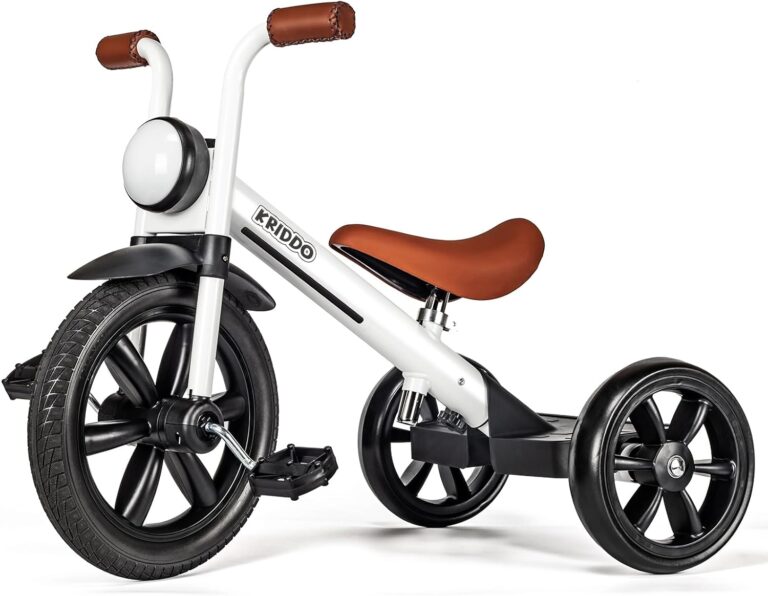 kriddo-kids-tricycle-12-inch-puncture-free-wheel-w-front-light-adjustable-seat-height-gift-for-2-5-year-olds-white