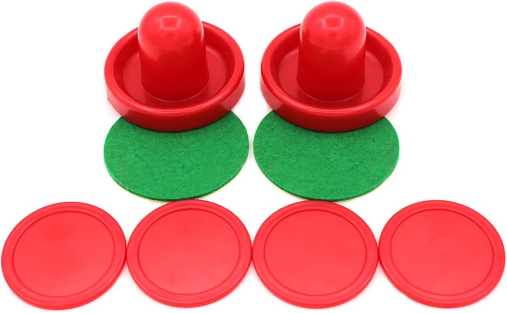 Light Weight Air Hockey Red Replacement Pucks  Slider Pusher Goalies for Game Tables, Accessories,Equipment (2 Striker, 4 Puck Pack)