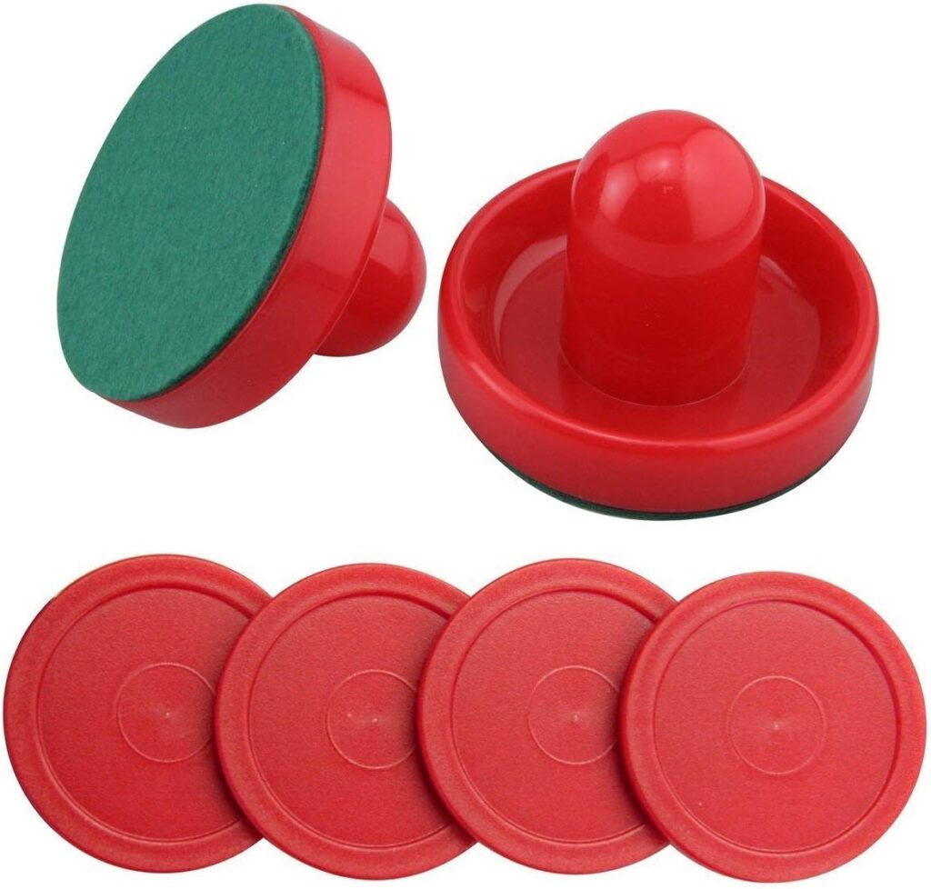 Mini Air Hockey Pucks and Paddles - Replacement Set Value Pack - Set of Two Red Air Hockey Pushers and Four 2 Inch Red Pucks I Epic Gifts