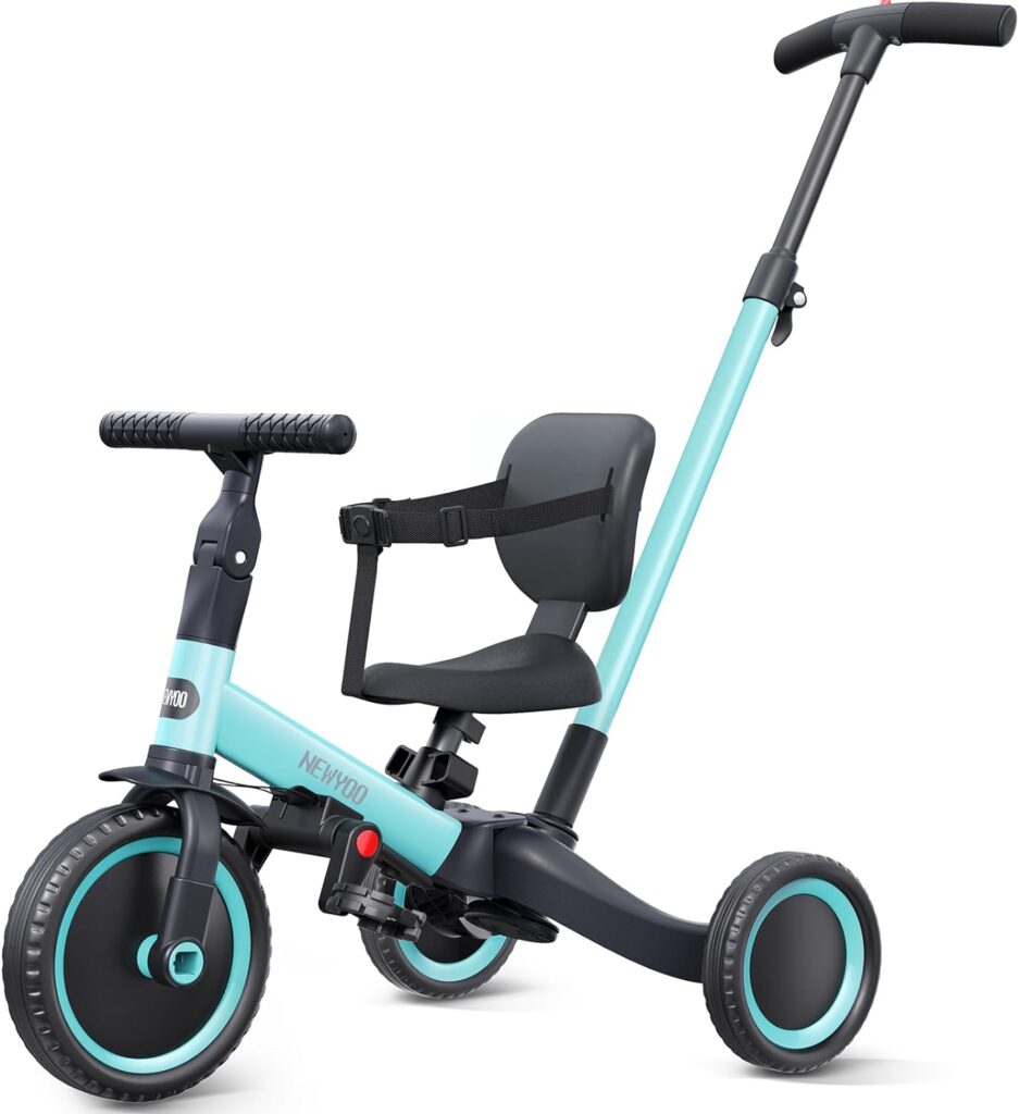 newyoo Tricycles for 1-3 Year Olds, Toddler Bike, for Boys and Girls, Toddler Tricycle with Parent Push Handle, Trike with Backrest  Safety Belt, Blue, TR007