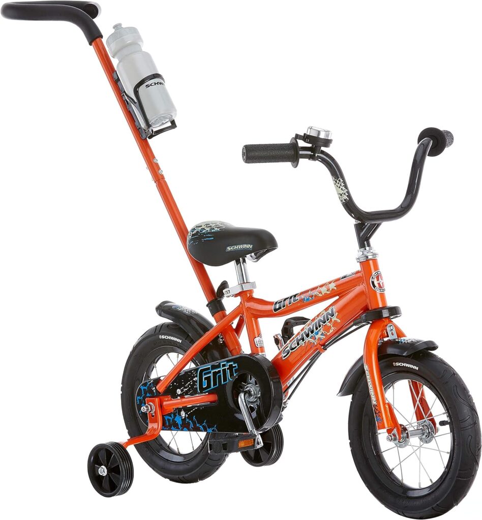 Schwinn Grit and Petunia Push Steer and Ride Kids Bike, For Boys  Girls Ages 2-4 Year Old, Rider Height 28-38 Inch, 12-Inch Wheels, Training Wheels, Detachable Push Handle with Water Bottle  Holder