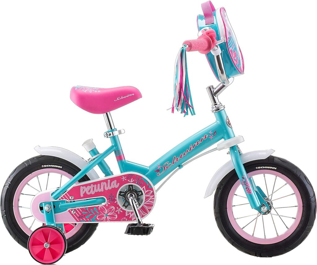 Schwinn Grit and Petunia Push Steer and Ride Kids Bike, For Boys  Girls Ages 2-4 Year Old, Rider Height 28-38 Inch, 12-Inch Wheels, Training Wheels, Detachable Push Handle with Water Bottle  Holder