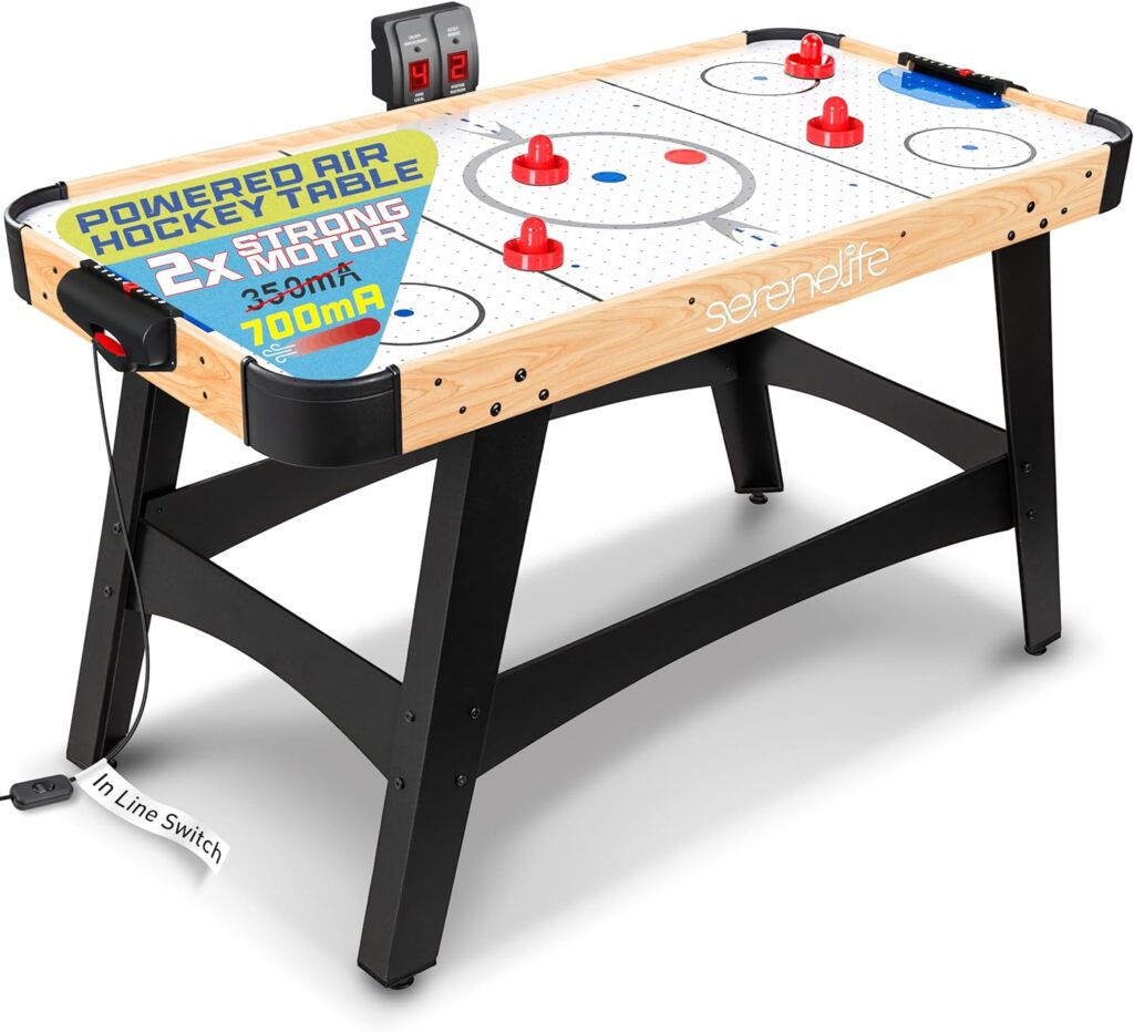 SereneLife 58 Air Hockey Game Table with Strong Motor, Digital LED Scoreboard, Puck Dispenser  Complete Accessories