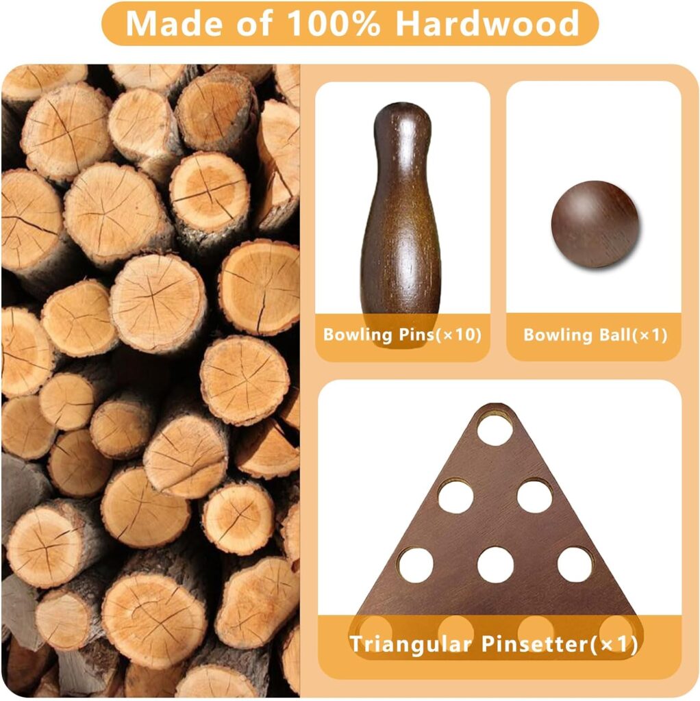 Shuffleboard Bowling Pin Set,Bowling Games for Shuffleboard with 10 pcs Bowling Pins for Shuffleboard Sand Hardwood Brown Log Color Bowling Set with Pinsetter Triangular and Durable Carrying Bag