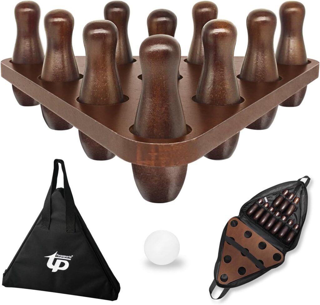 Shuffleboard Bowling Pin Set,Portable Shuffleboard Table Bowling Pin Set Include Hardwood Bowling Pins Durable Triangula,Pinsetter Resin Bowling Ball Suitable Shuffleboard Bowling Game