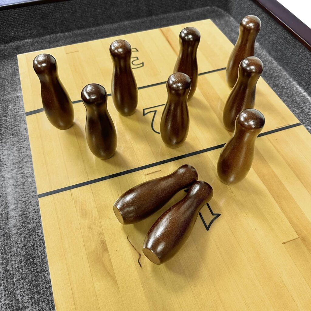 Shuffleboard Bowling Pin Set,Portable Shuffleboard Table Bowling Pin Set Include Hardwood Bowling Pins Durable Triangula,Pinsetter Resin Bowling Ball Suitable Shuffleboard Bowling Game