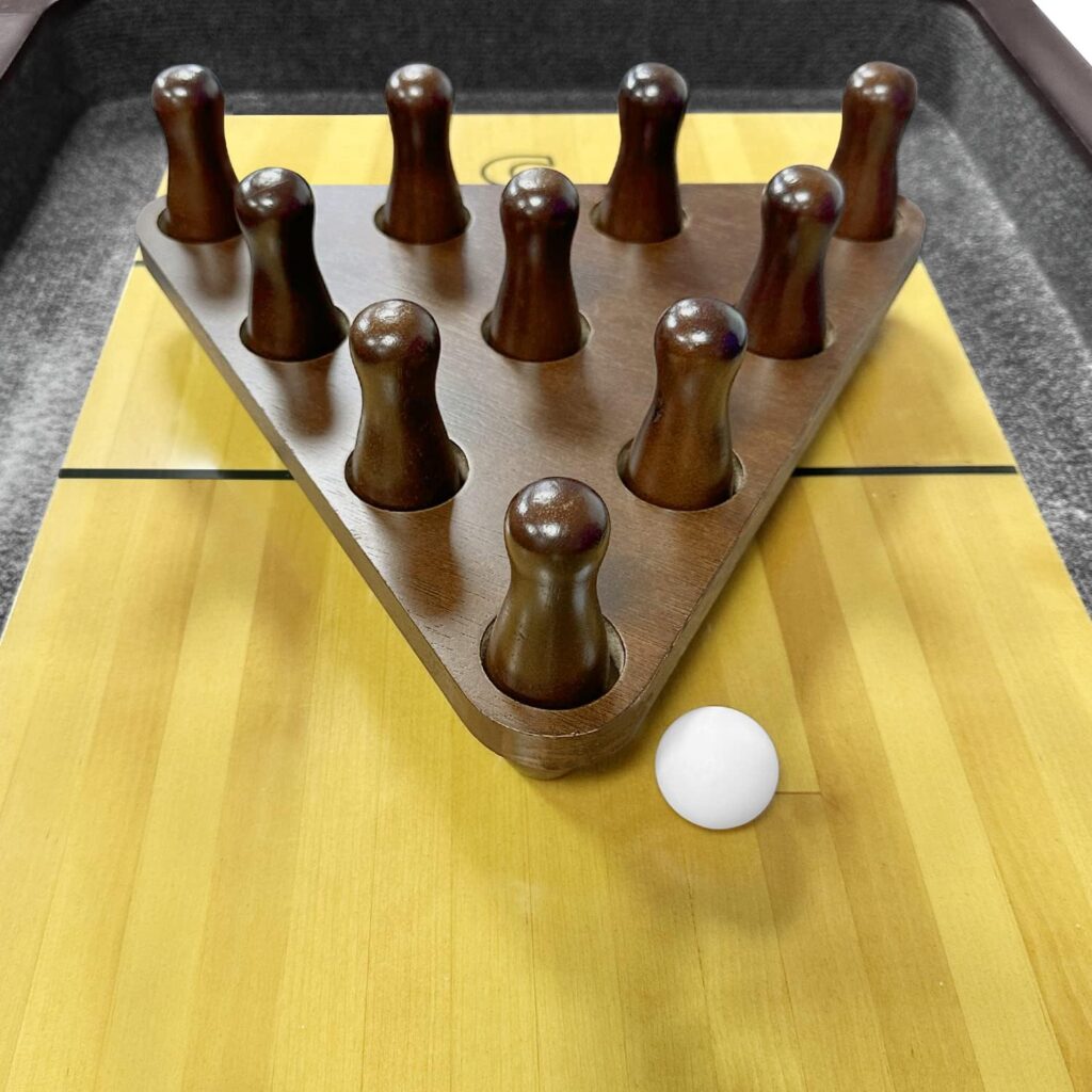 Shuffleboard Bowling Pin Set,Portable Shuffleboard Table Bowling Pin Set Include Hardwood Bowling Pins Durable Triangula,Pinsetter Resin Bowling Ball Suitable Shuffleboard Bowling Game