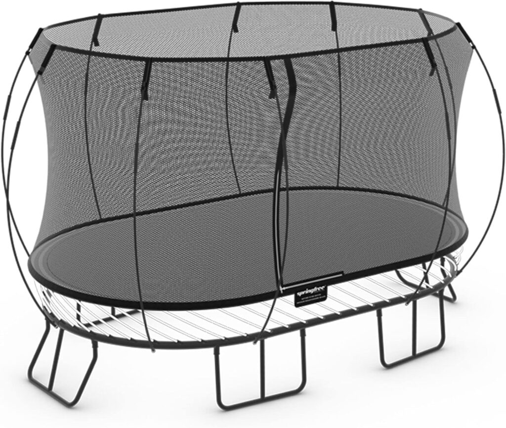 Springfree Outdoor Compact Oval Trampoline with FlexiNet Enclosure and Soft Edge Jumping Mat