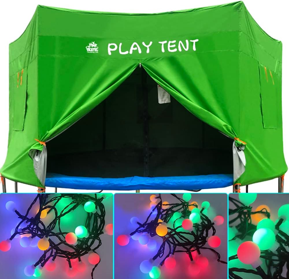 Trampoline Tent, 12 ft 14 ft 15 ft Trampoline Tent with 2 * 32.8Ft Ball String Lights, Oxford with Sunscreen Coating Trampoline Tent Cover Fit for 12 ft 14 ft 15 ft Trampoline-6 Straight Pole